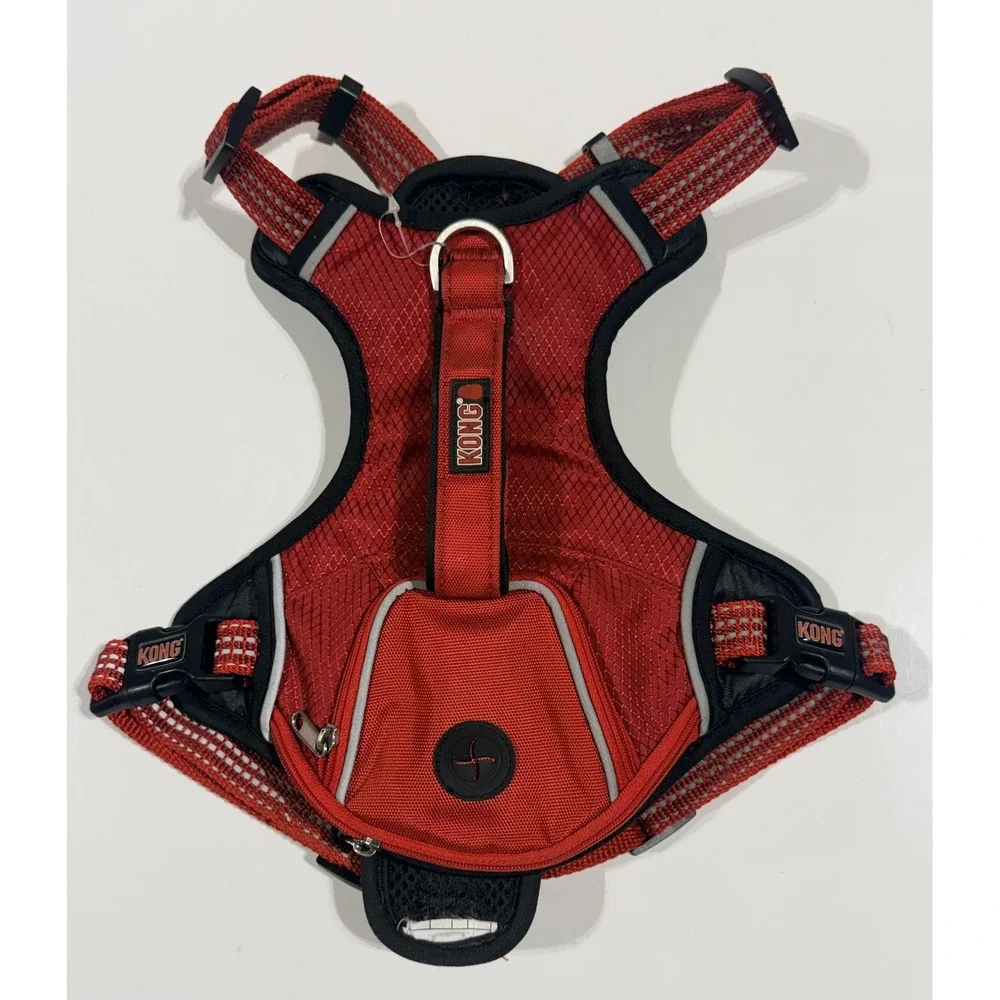KONG Max Dog Harness Red Padded Ultra Durable Reflective Front Clip Pocket-Small